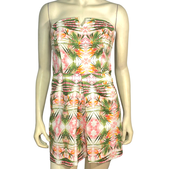 INC Sz 4 Strapless Romper Pink Hawaiian Pleated Shorts Zip Back Retro Pinup - Picture 1 of 11